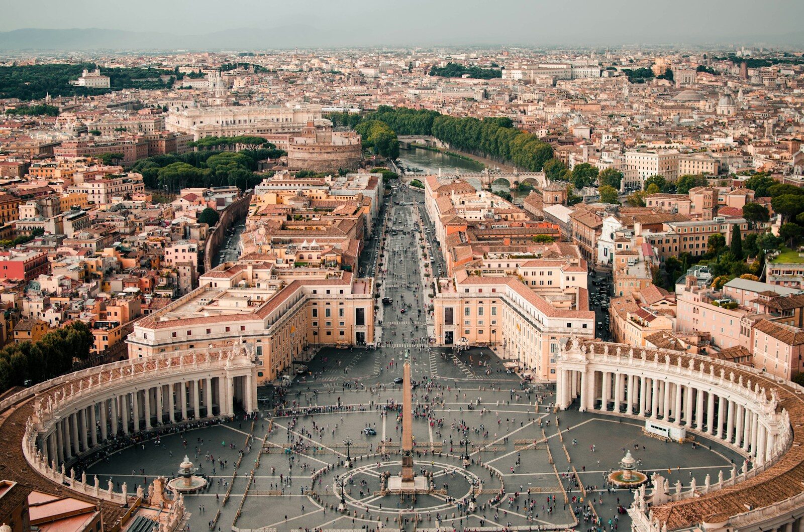 An aerial view of Saint Peter's Square and the city of Rome, Italy
