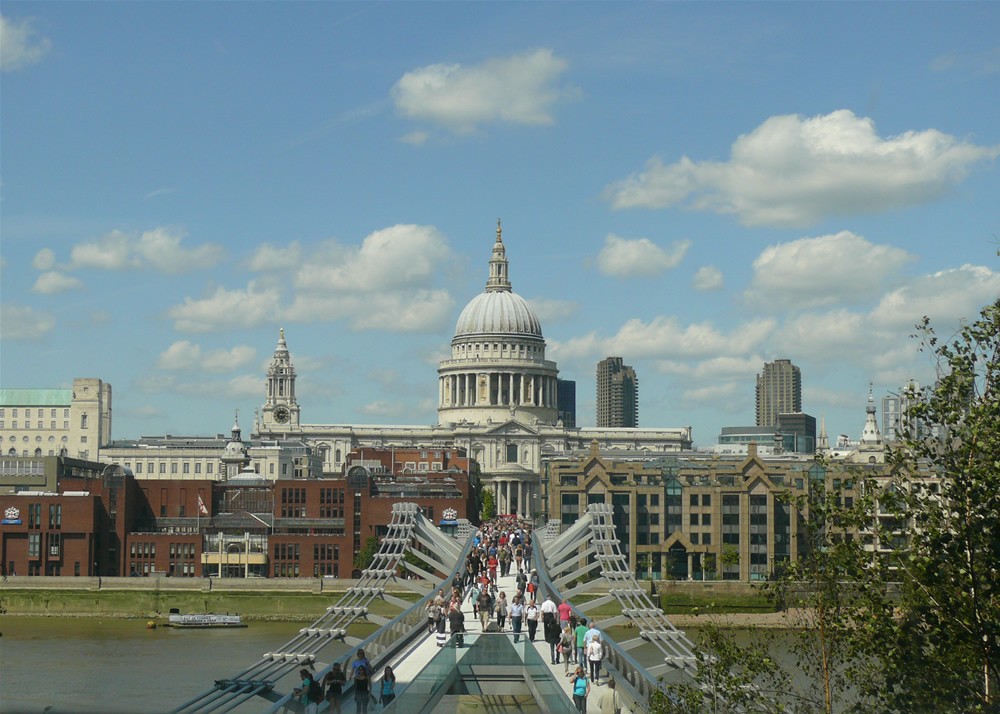 St Paul's Cathedral and Millennium Bridge forming part of London's illuminated riverside skyline