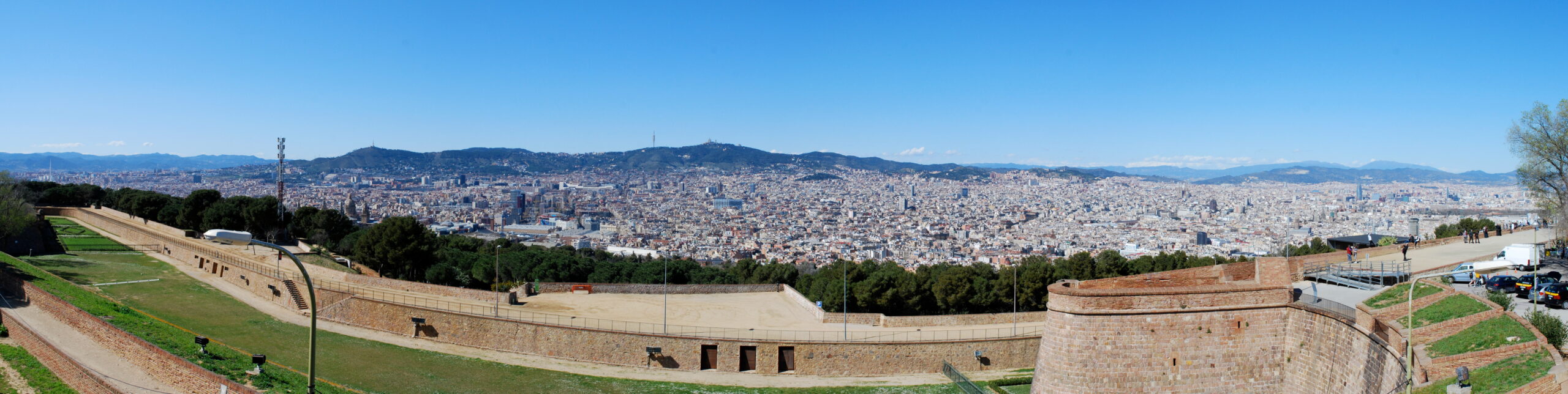 A wide panoramic view over Barcelona from Montjuïc