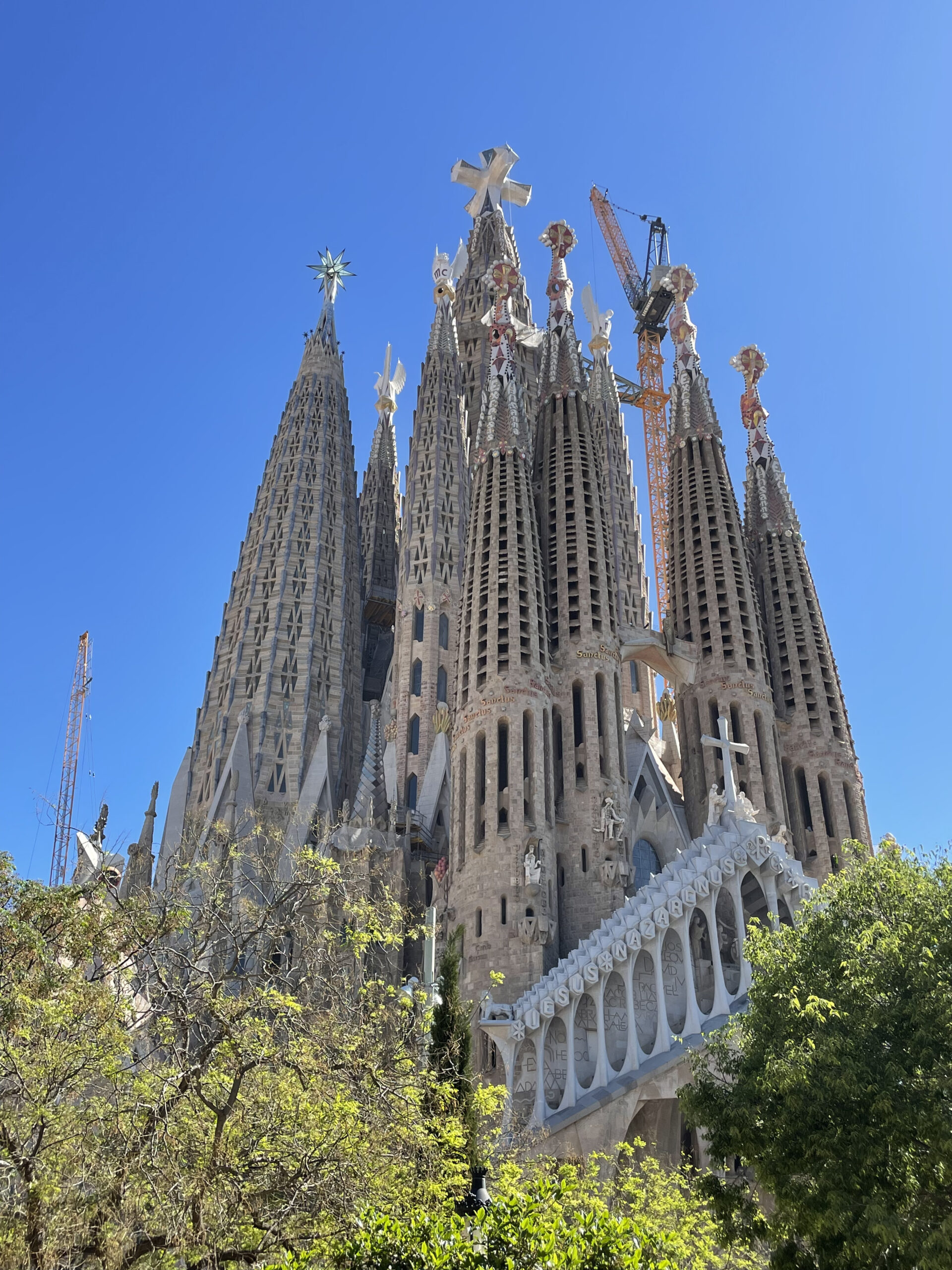 The exterior towers and detailed stonework of the Sagrada Família in Barcelona