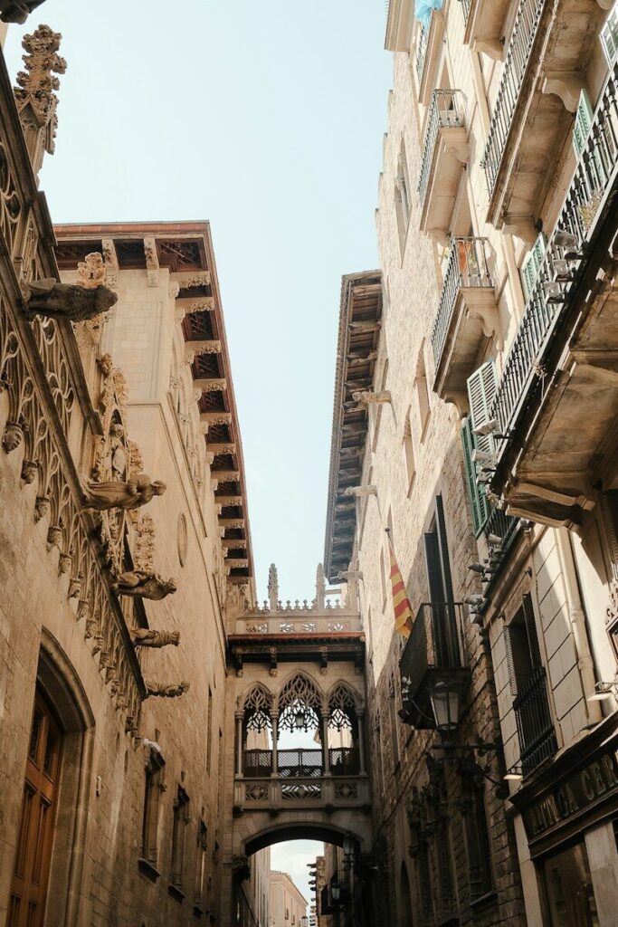 Historic narrow street in Barcelona's Gothic Quarter