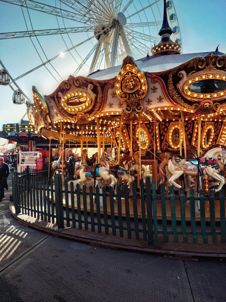 A merry go round at an amusement park