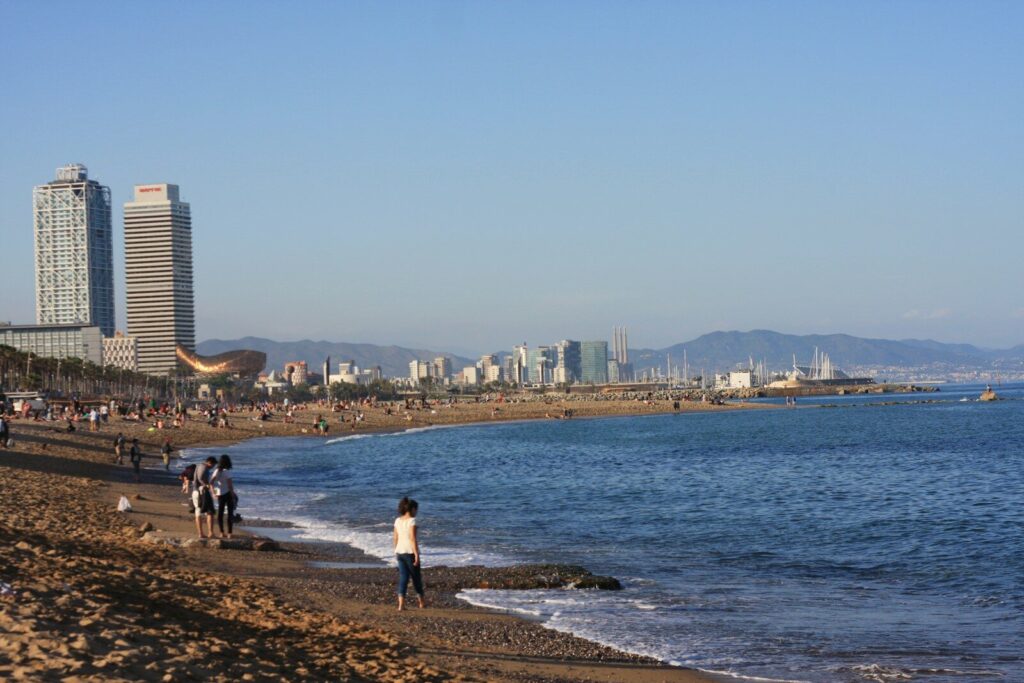 Barceloneta beach and the Mediterranean waterfront in Barcelona