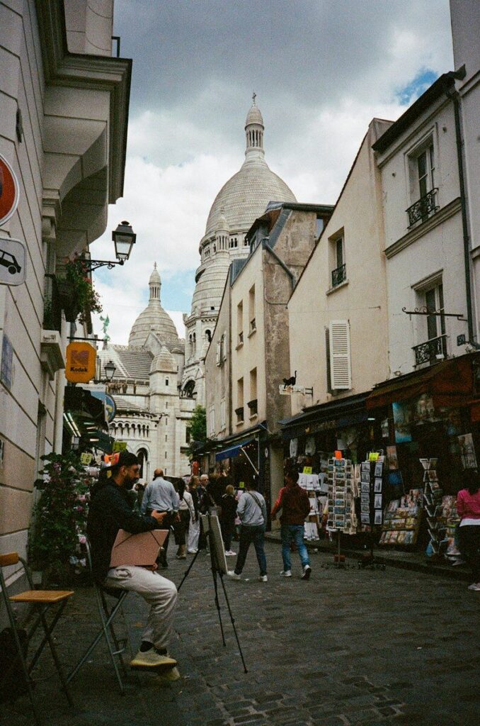 Charming cobblestone street in Montmartre Paris
